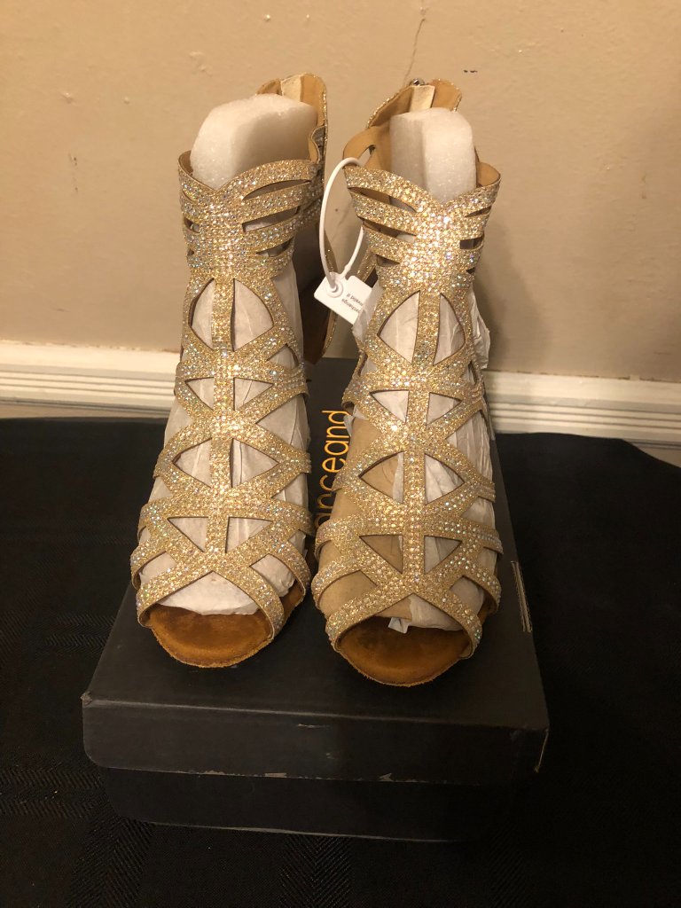 Danceandsway Gold Rhinestone Gladiator Cage Dance Heels 8.5 — image 2 of 7